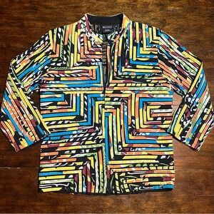 MULTIPLES Womens Jacket Blazer Sz S Retro Mod Colorful Mesh Zip Front Y2K Casual